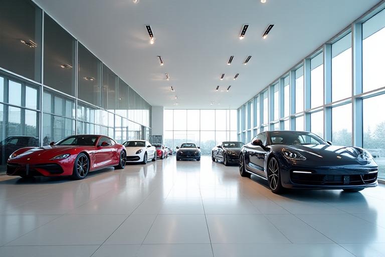 Ein heller, moderner Showroom mit Luxusfahrzeugen zur ästhetischen Beratung